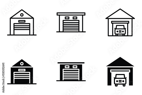Garage icon set, vehicle, carport, storage, car, car vector illustration. Garage editable stroke icon. vector eps 10