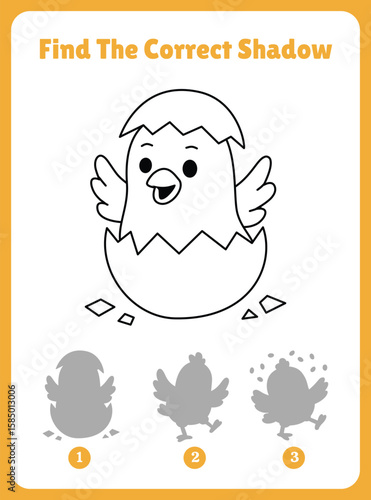 Find the correct shadow. An educational game featuring a hatching chick, match the correct shadow.