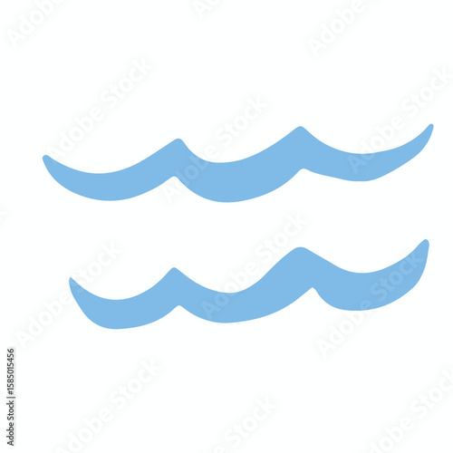 Kawaii watercolor blue wave illustration character. Set of kawaiii baby new born element design stock. 
