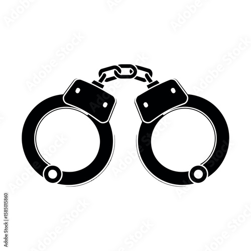 Black metal handcuffs linked together chain security