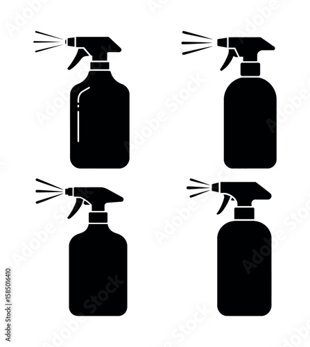 Black spray bottles with mist cleaning liquid