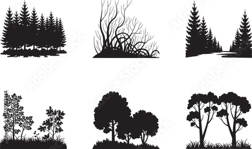 Varied Forest and Wild Bush Silhouettes Collection