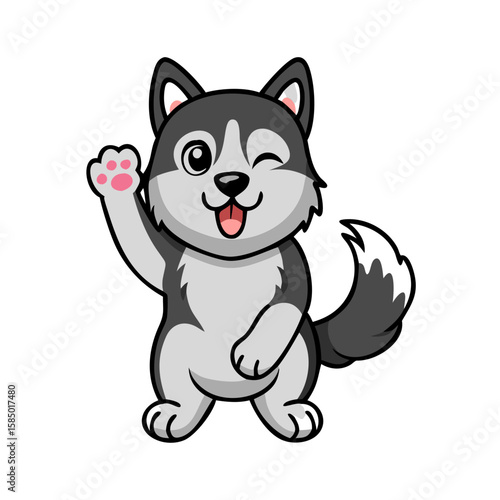 Cute siberian husky waving paw 