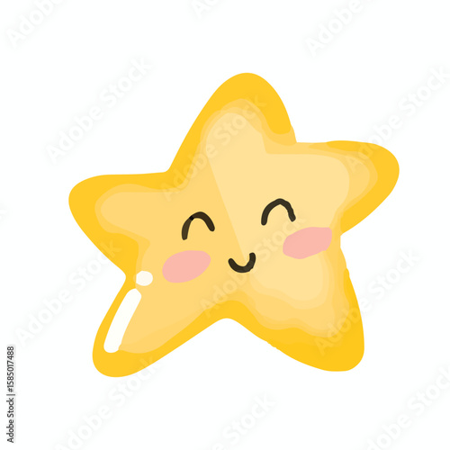 Kawaii watercolor star illustration character. Set of kawaiii baby new born element design stock. 