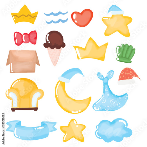 Set of kawaiii baby new born element design stock. 