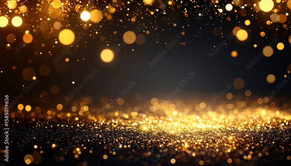 Naklejka premium Golden sparkles falling abstract background digital artwork studio setting close-up view celebration and elegance