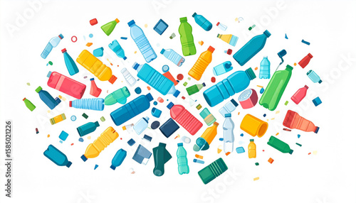 A colorful scattering of various plastic bottles and containers, illustrating the problem of plastic waste.