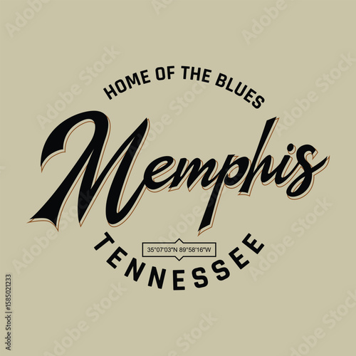 Vintage typography design in vector illustration. Memphis Tennessee. Clothing,t shirt,apparel and other uses. Abstract design with the grunge and denim style. Vector print, typography, poster.