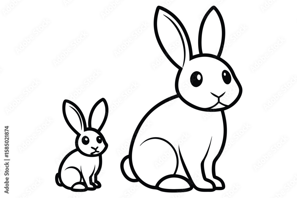 Two cartoon Rabbits line art vector illustration Two cartoon Rabbits line art vector illustration