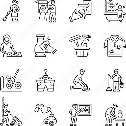 Set of Household Chores Linear Style icons 

