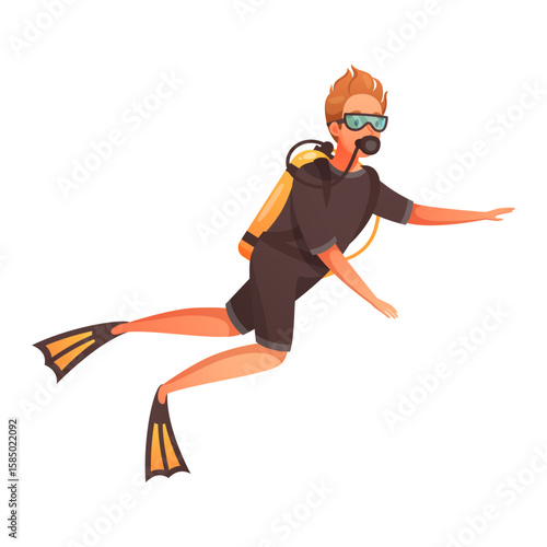 Deep Sea Explorer: A dynamic image of a diver, fully equipped for underwater exploration, gliding effortlessly through the ocean depths. Capturing the adventure and thrill of scuba diving.