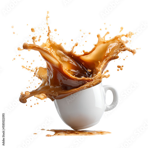 Liquid Coffee Splashing Out from White Cup