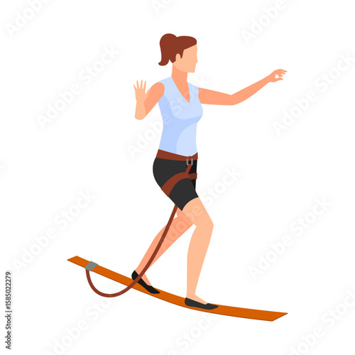 Balancing Act: A woman gracefully navigates a tightrope, testing her limits, demonstrating unwavering focus, and embodying the spirit of adventure.