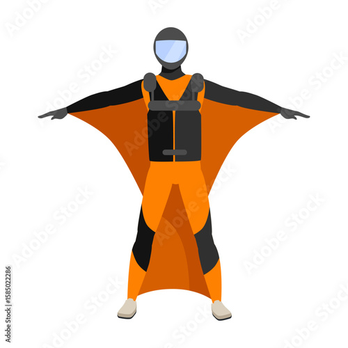 Wingsuit Silhouette: A solo individual in a wingsuit takes flight, embodying the thrill of adventure with sleek precision, in a high-angle shot.