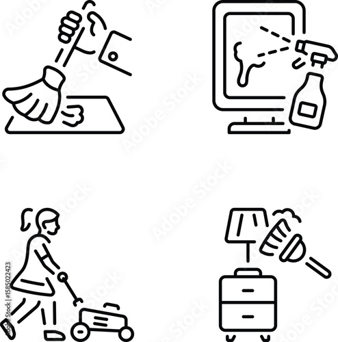 Set of House Chores Linear Style icons 