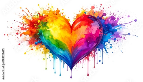 Vibrant rainbow heart with paint splatter