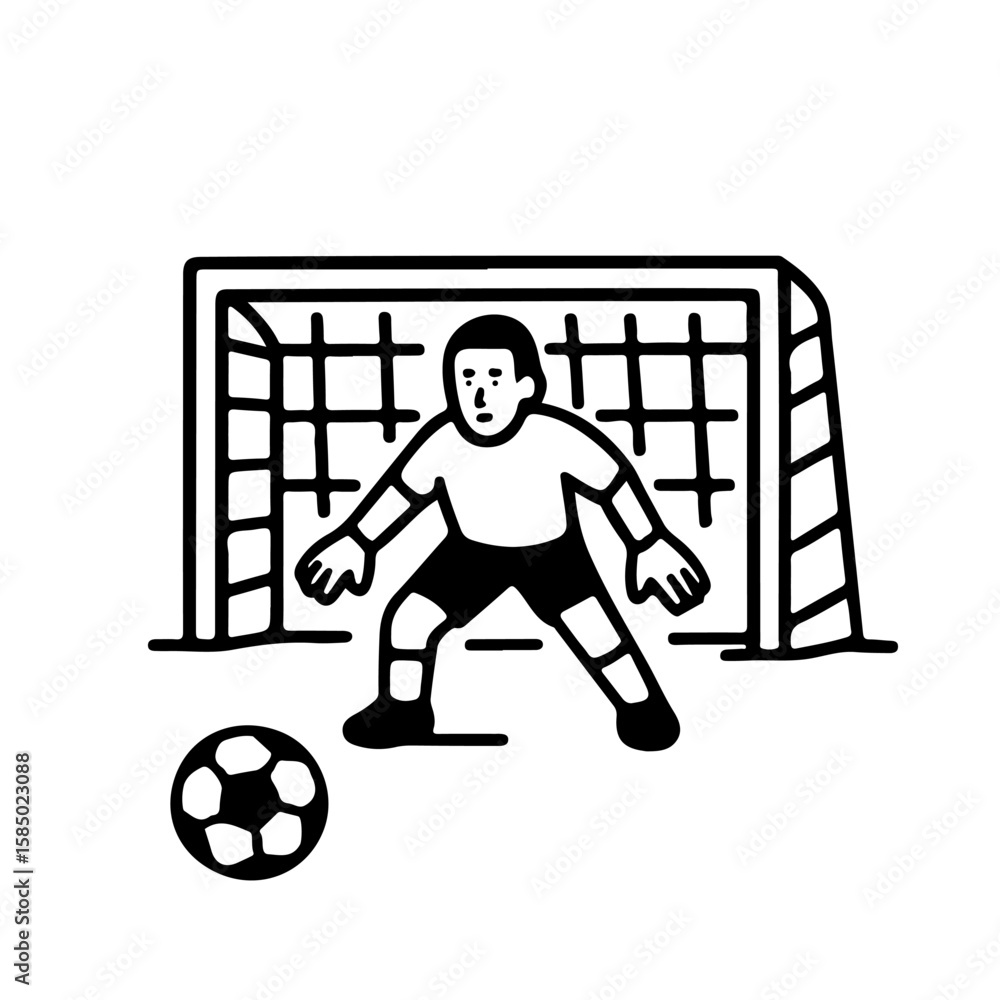 Fototapeta premium Vector line-art illustration of a soccer goalkeeper protecting the goal. Minimalist design perfect for sports, competitions, team logos, athletic concepts, and graphic materials.-2