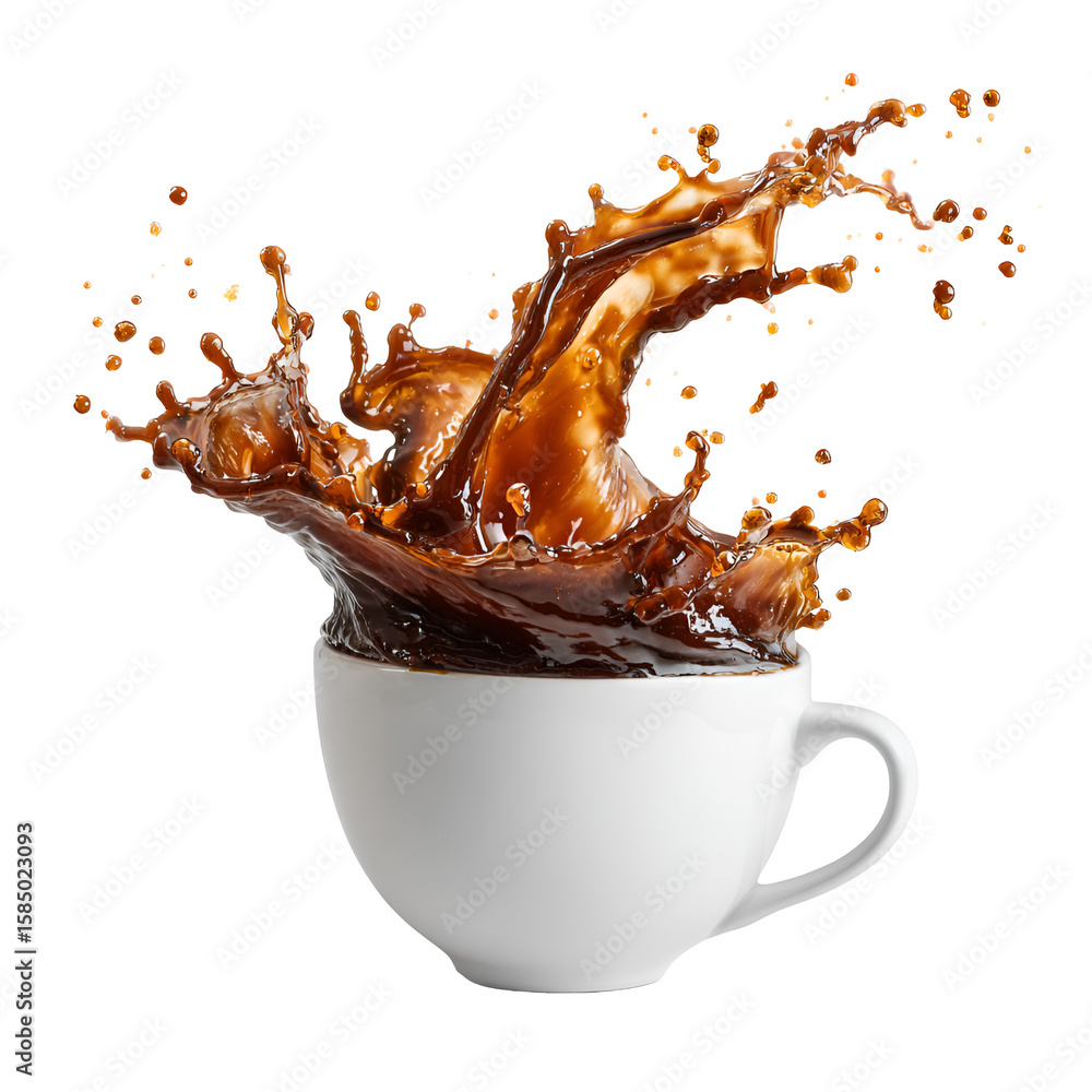 Fototapeta premium Liquid Coffee Splashing Out from White Cup