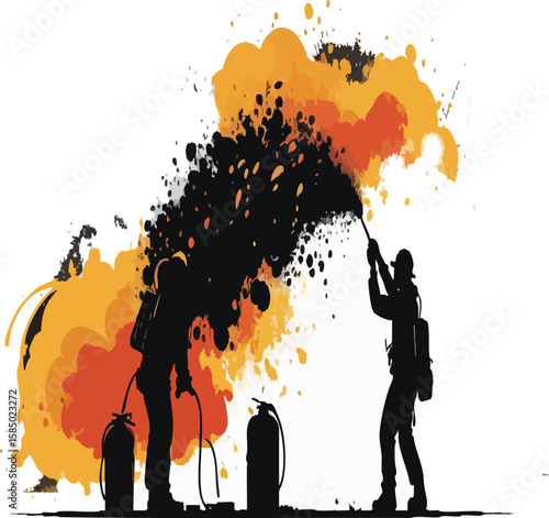 Firefighters Extinguishing a Blazing Fire