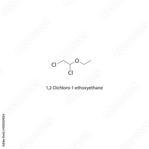 1,2-Dichloro-1-ethoxyethane skeletal structure. halogen ether compound schematic illustration. Simple diagram, chemical formula.