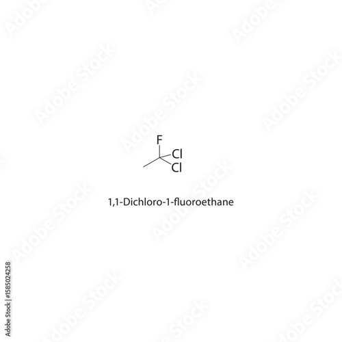 1,1-Dichloro-1-fluoroethane skeletal structure. halogen ethane compound schematic illustration. Simple diagram, chemical formula.
