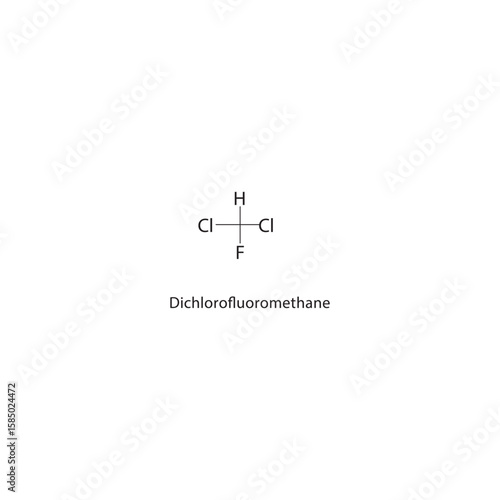 Dichlorofluoromethane skeletal structure. halogen methane compound schematic illustration. Simple diagram, chemical formula.