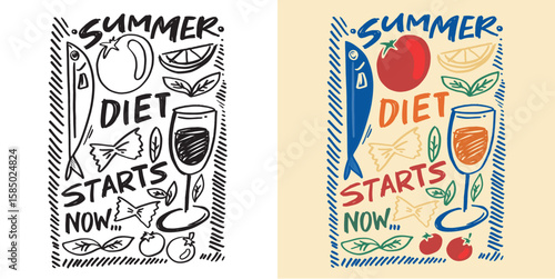 Cute hand drawn doodle lettering quote about Summer diet. Lettering for t-shirt design, mug print, bag print, clothes fashion. 100% hand drawn vector image.
