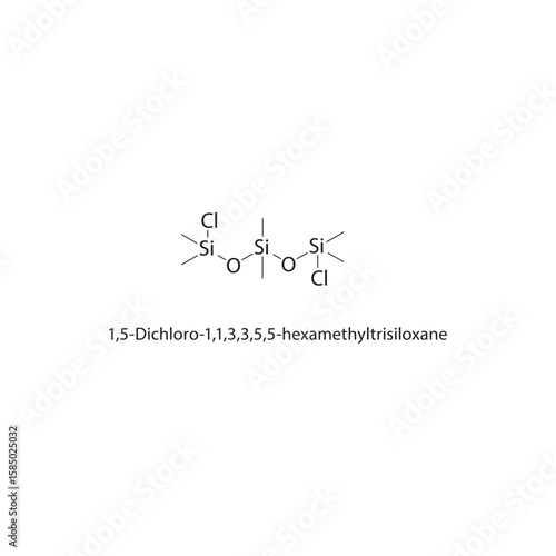 1,5-Dichloro-1,1,3,3,5,5-hexamethyltrisiloxane skeletal structure. siloxane compound compound schematic illustration. Simple diagram, chemical formula.