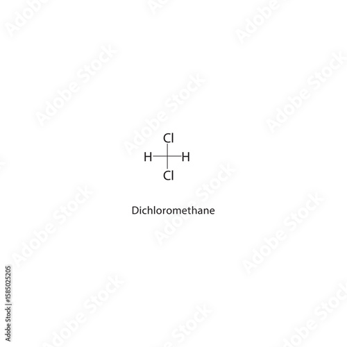 Dichloromethane skeletal structure. halogen methane compound schematic illustration. Simple diagram, chemical formula.