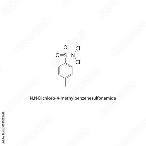 N,N-Dichloro-4-methylbenzenesulfonamide skeletal structure. sulfonamide compound schematic illustration. Simple diagram, chemical formula.