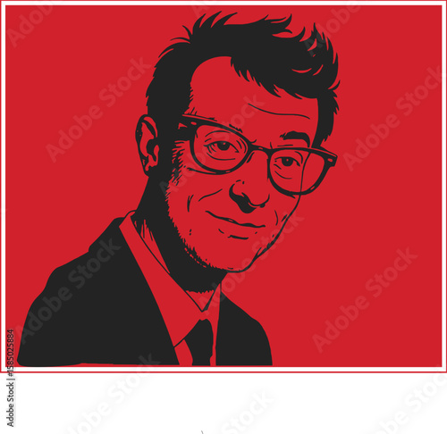 Stylized Portrait of a Man with Glasses on a Red Background