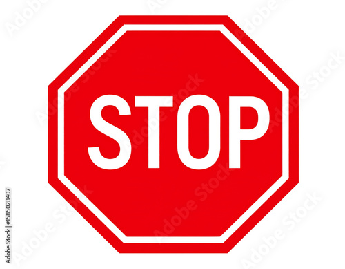 kkk Classic red octagonal stop sign with white lettering isolated on white background PNG