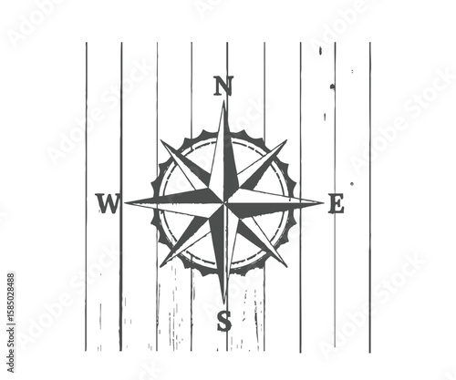 Vintage Compass Rose on Weathered Wooden Planks Background Illustration