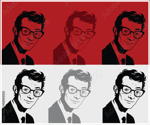 Pop Art Style Portrait of a Man with Glasses in Varied Tones
