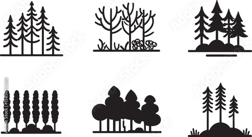 Minimalist Outline Forest Tree Icon Set