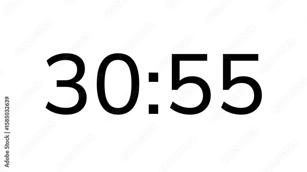 Countdown timer from 31 minute to 30 minute on white background Countdown timer from 31 minute to 30 minute on white background