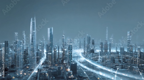 Wallpaper Mural Modern City Skyline with Tall Buildings and Light Trails Torontodigital.ca