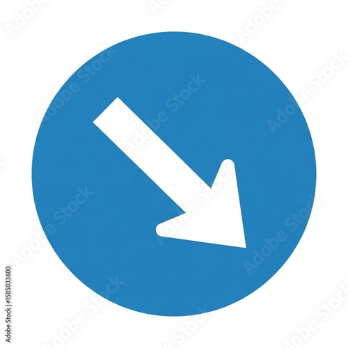 Blue circular road sign with a white diagonal arrow pointing to the lower left, indicating a turn.