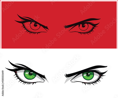 Intense Gaze Red and Green Eyes in an Anime Style Illustration