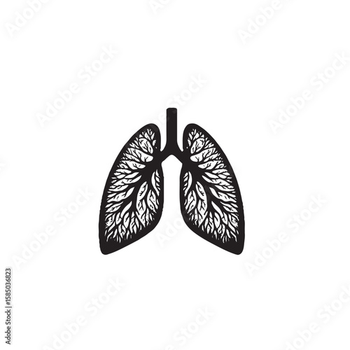 Human Lungs with Tree Branches Silhouette on White Background – Vector Illustration for Breath of Life, Nature Symbolism, and Surreal Anatomy Concepts