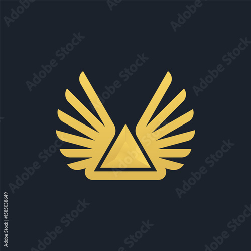 delta logo with wings in gold color. Geometric gold shape logo vector.