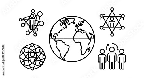 Globalization Vector Icon Set | Global network, worldwide, networking, connection, people, exchange, cooperation, collaboration icons