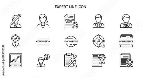 Expert Vector Icon Set | Specialist, success, conclusion, competence, knowledge, advice, growth, strategy, evaluation, expert