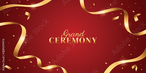 Red grand ceremony background with ribbon. Modern elegant promotional media design.
