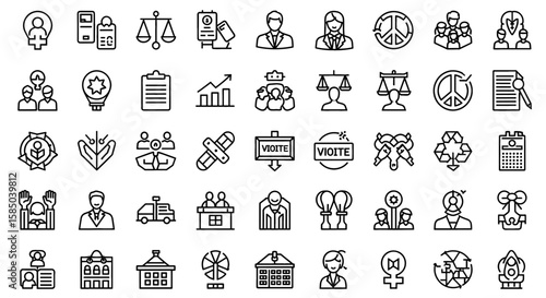 Social Justice Vector Icon Set | Equality, justice, rights, activism, freedom, peace, support, awareness, democracy, community icons