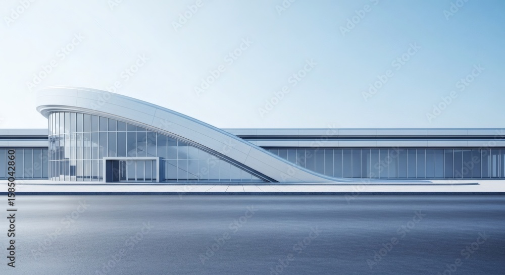 Fototapeta premium Modern architectural design with sleek curved lines and large glass windows