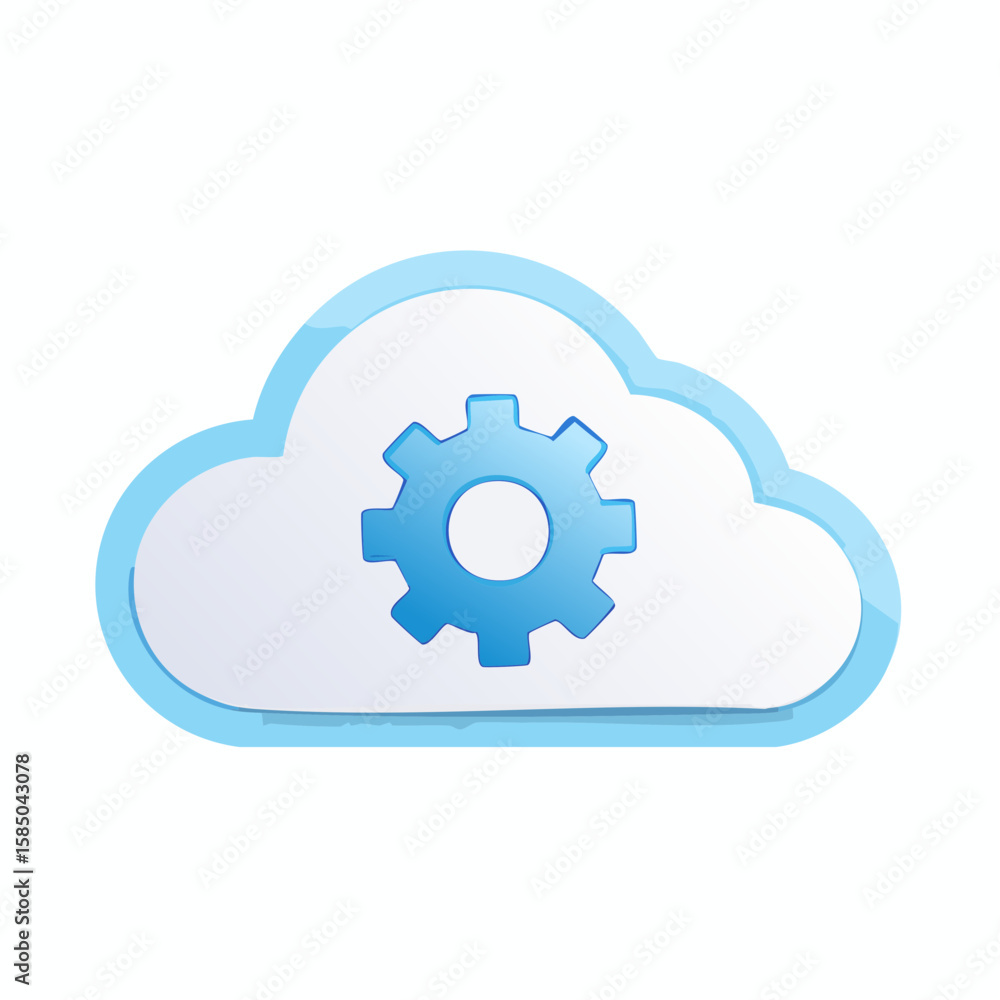 Blue cloud shape containing a Gear. Illustration on a White Background Blue cloud shape containing a Gear. Illustration on a White Background