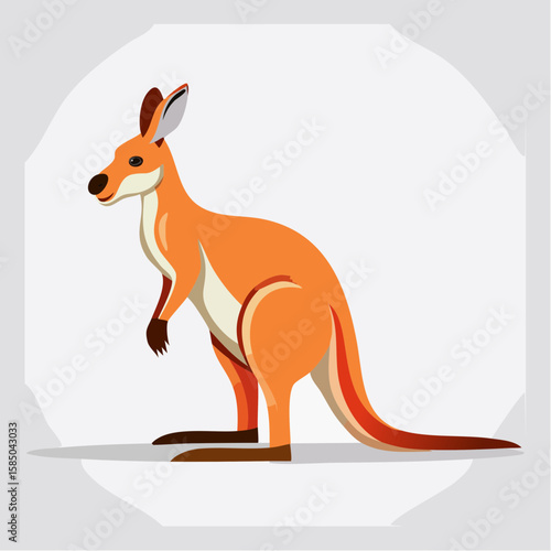 Orange kangaroo stands upright on its hind legs on a plain background