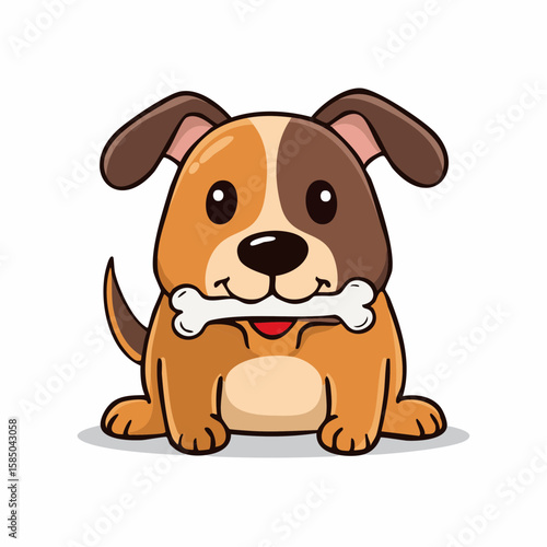 Cartoon dog carries bone happily on a bright sunny day