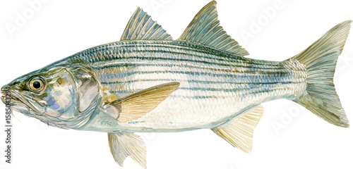 Detailed illustration of a striped bass fish isolated on transparent background